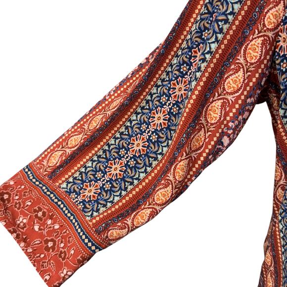 J Jill Large Top Floral 3/4 Sleeves Tie Keyhole Round Neck Lightweight Multi - Picture 3 of 10